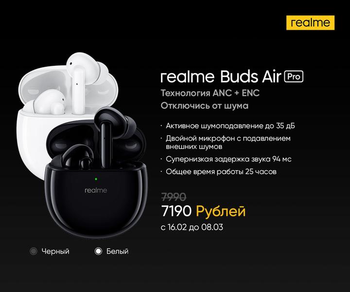 Первые наушники Realme с активным шумоподавлением Buds Air Pro приехали в Россию со скидкой, фото 2