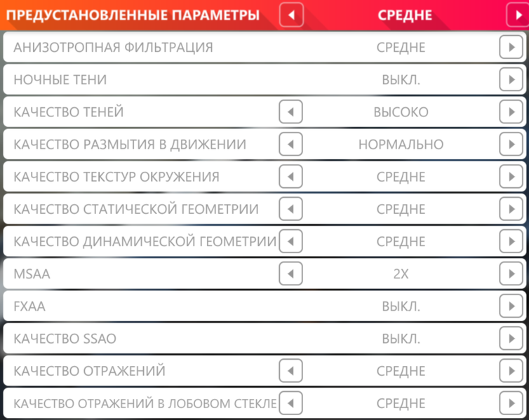 Средние (Medium) настройки