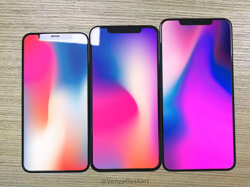 Фото дня: фронтальные панели новых смартфонов Apple iPhone, iPhone X и iPhone X Plus