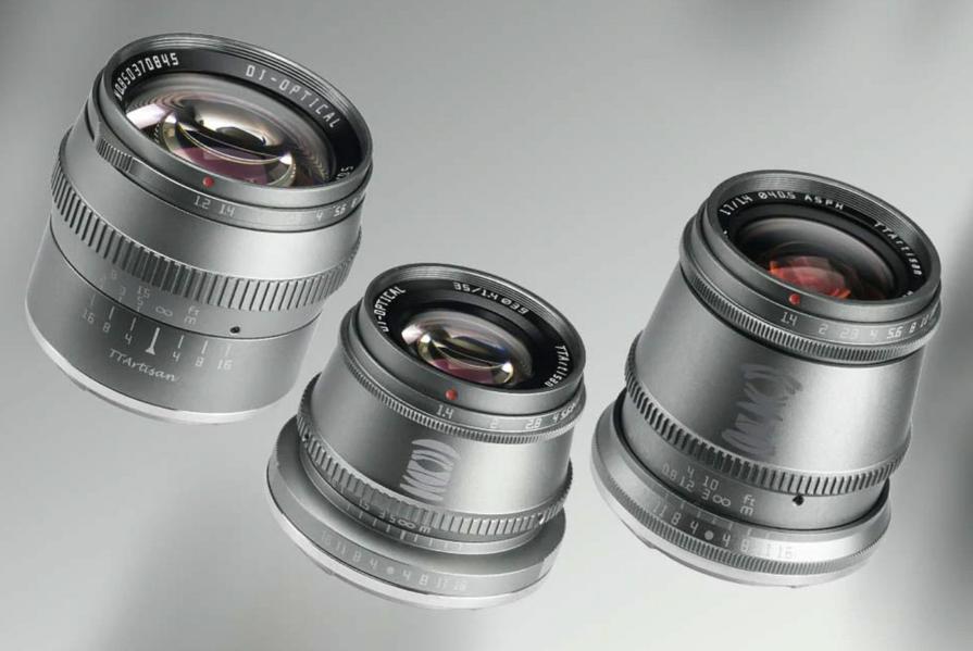 Комплект из объективов TTartisan 35mm f/1.4, 50mm f/1.2 и 17mm f/1.4 в титановом цвете стоит чуть больше 300 долларов, фото 1