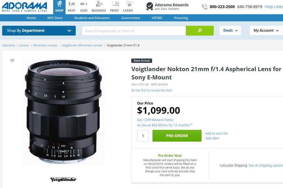 Начат прием заказов на объектив Voigtlander Nokton 21mm f/1.4 с креплением Sony E, стала известна цена, фото 1