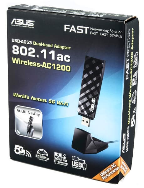 Упаковка беспроводного адаптера ASUS USB-AC53
