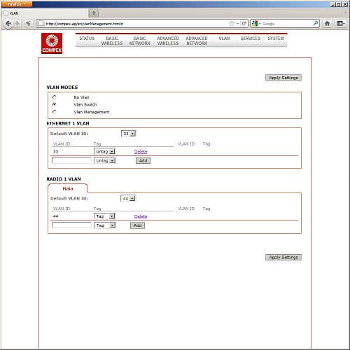 Настройки точки доступа COMPEX MMC543HVNX Настройки точки доступа COMPEX MMC543HVNX