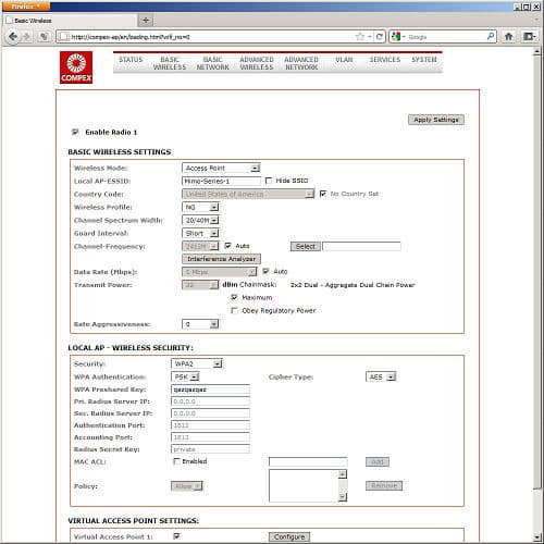 Настройки точки доступа COMPEX MMC543HVNX Настройки точки доступа COMPEX MMC543HVNX