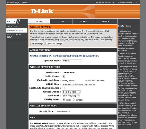веб-интерфейс D-Link DIR-516 веб-интерфейс D-Link DIR-516