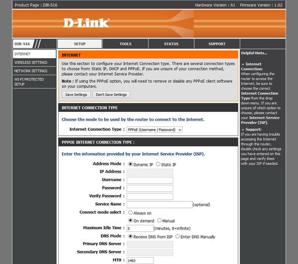 веб-интерфейс D-Link DIR-516 веб-интерфейс D-Link DIR-516