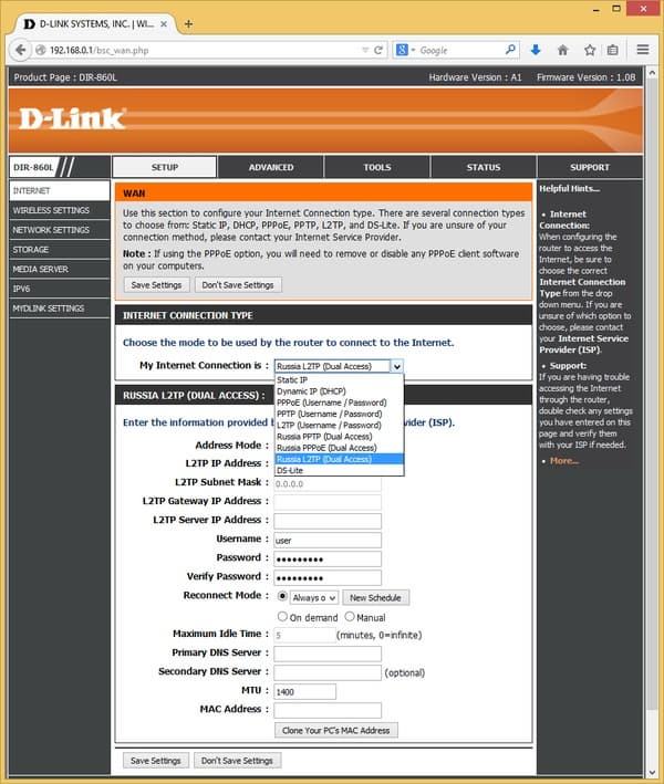 Настройка D-Link DIR-860L Настройка D-Link DIR-860L