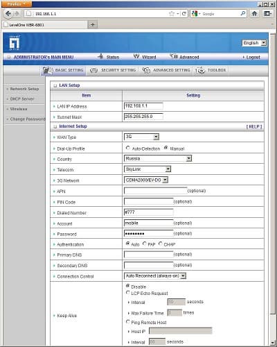 Настройка Level One WBR-6801 Настройка Level One WBR-6801