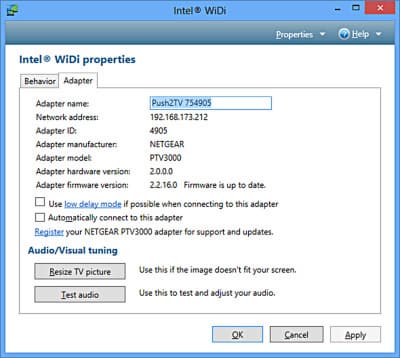 Настройка Intel WiDi Настройка Intel WiDi