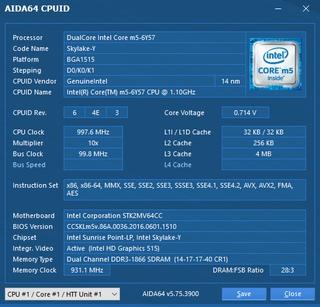 Информация о процессоре Intel Core m5-6Y57