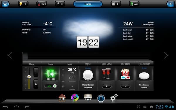 Интерфейс управления Fibaro Home Center Lite на планшете с Android Интерфейс управления Fibaro Home Center Lite на планшете с Android