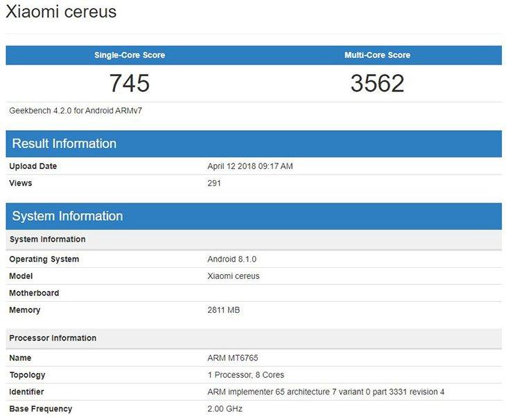 Смартфон Xiaomi Cereus замечен в базе данных Geekbench