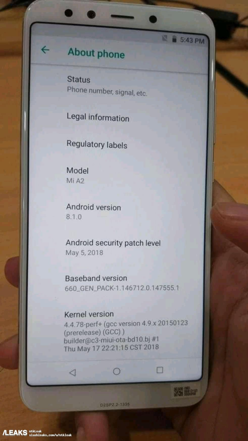 Появилось фото смартфона Xiaomi Mi A2
