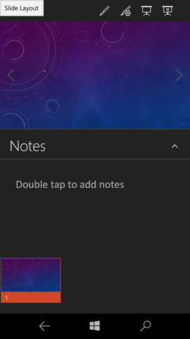 Предварительный обзор Windows 10 Mobile. Скриншоты. PowerPoint