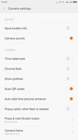 Настройки камеры Xiaomi Mi Note Настройки камеры Xiaomi Mi Note