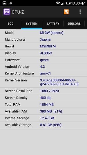 Конфигурация Xiaomi Mi3 Конфигурация Xiaomi Mi3