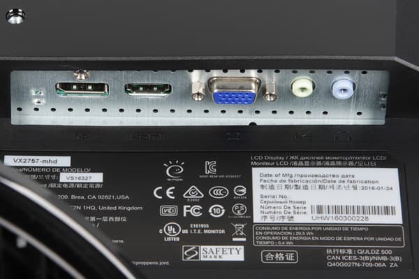 ЖК-монитор ViewSonic VX2757-mhd, разъемы ЖК-монитор ViewSonic VX2757-mhd, разъемы