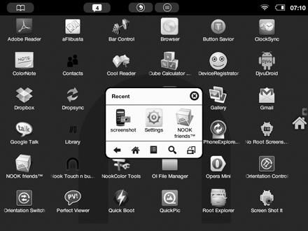 скриншот экрана Nook Touch