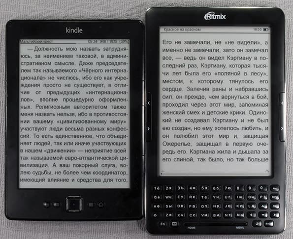 Сравнение экранов Kindle 5 и Ritmix RBK-750 Ritmix RBK-750