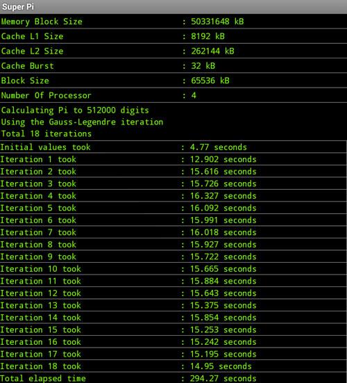 Результаты тестирования Google Nexus 7 в Super Pi