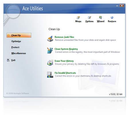 Интерфейс оболочки Ace Utilities