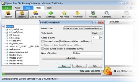 Интерфейс Express Burn