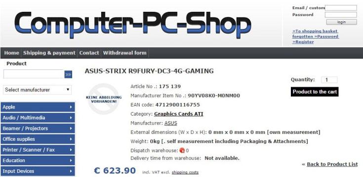 3D-карта Asus Radeon R9 Fury Strix будет оснащена охладителем DirectCU III