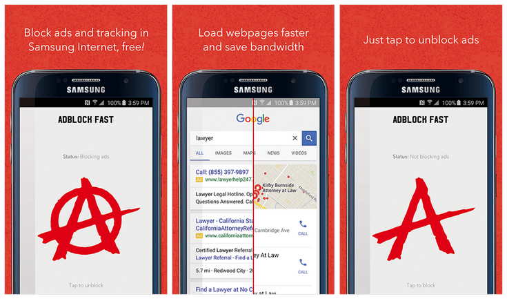 Samsung предлагает воспользоваться блокировщиком рекламы Adblock Fast