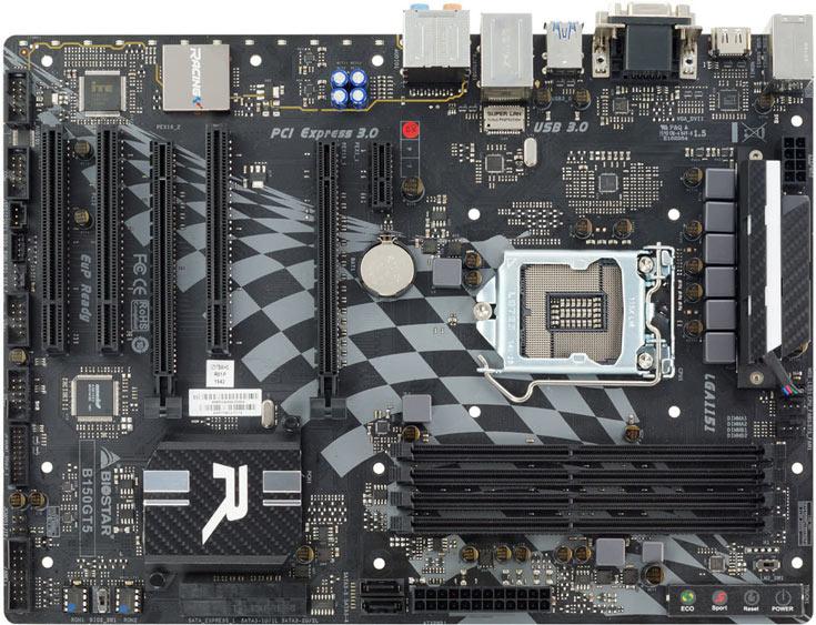Плата Biostar Racing B150GT5 типоразмера ATX построена на наборе системной логики Intel B150