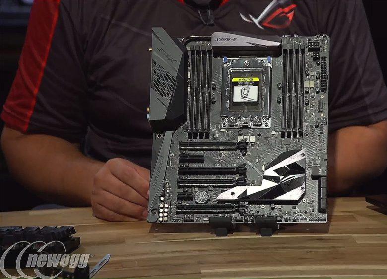 Плата Asus ROG Strix X399-E оснащена четырьмя слотами PCIe 3.0 x16, одним слотом PCIe 4x и одним слотом PCIe 1x