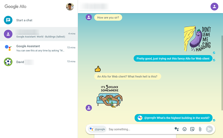 Google Allo теперь доступен из браузера
