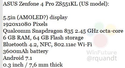 Смартфон Asus Zenfone 4 Pro получит самый емкий аккумулятор среди устройств с SoC Snapdragon 835