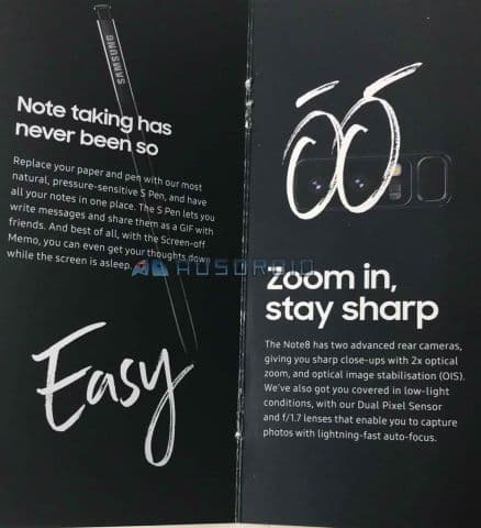 Рекламная брошюра Samsung Galaxy Note 8 подтверждает информацию о возможностях устройства