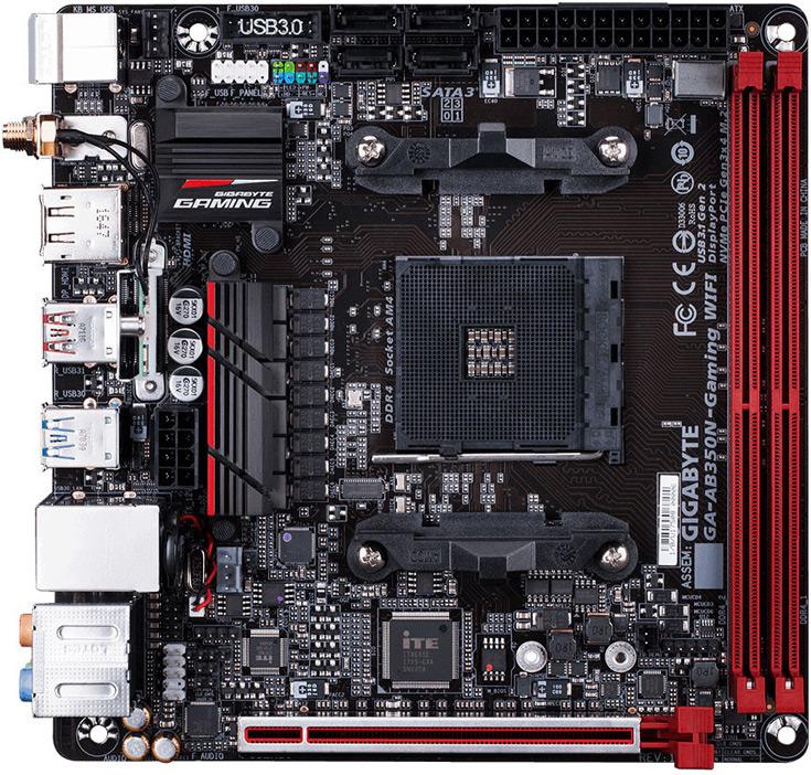 Системная плата Gigabyte AB350N-Gaming WiFi типоразмера mini-ITX рассчитана на процессоры AMD в исполнении AM4