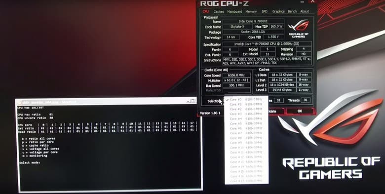 CPU Core i9-7980XE разогнали до 6,1 ГГц