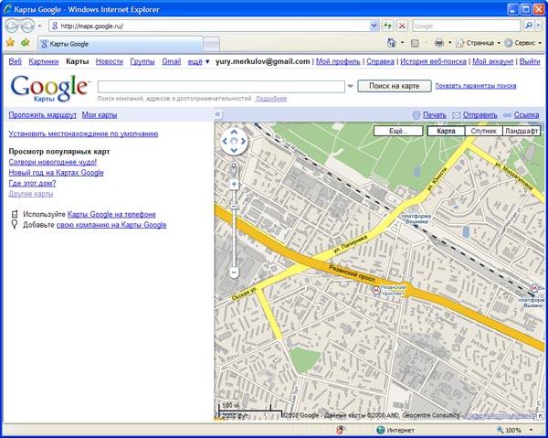 Схематический вид фрагмента Москвы на Картах Google данные актуальны