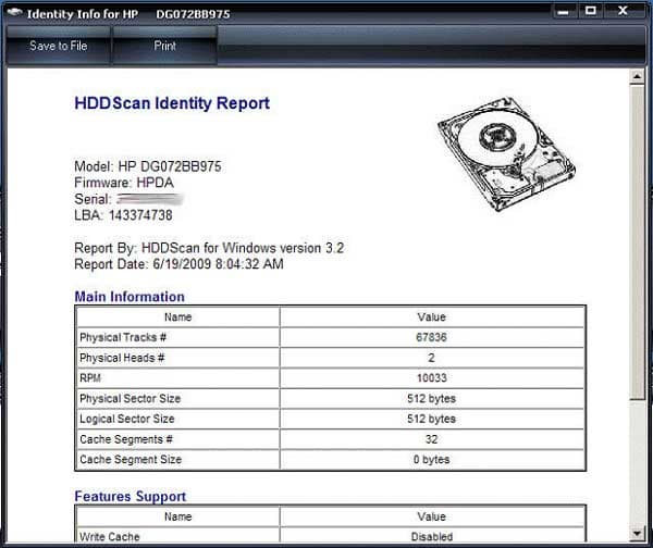 HDDScan — Идентификационная информация