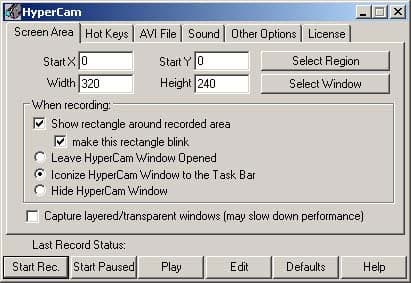 Первая вкладка в программе – это вкладка Screen Area