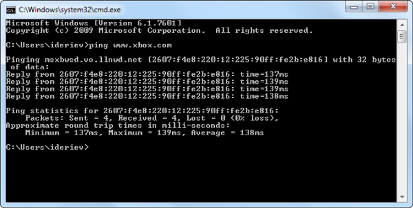 Сайт www.xbox.com отзывается и по IPv4, и по IPv6
