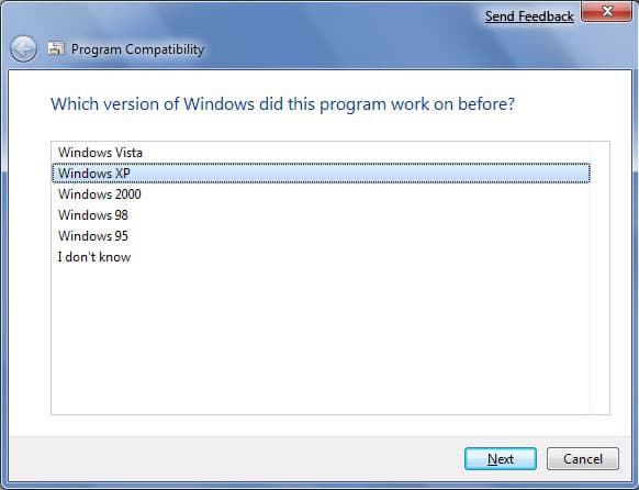 Program Compatibility Troubleshooter – выбор версии ОС