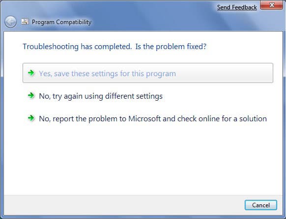 Program Compatibility Troubleshooter – применение настроек