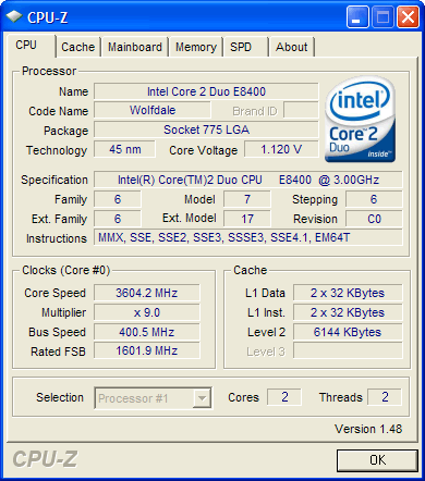 Рабочее окно CPU-Z