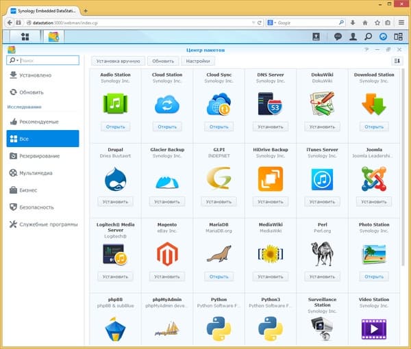 Интерфейс настройки Synology EDS14 Интерфейс настройки Synology EDS14