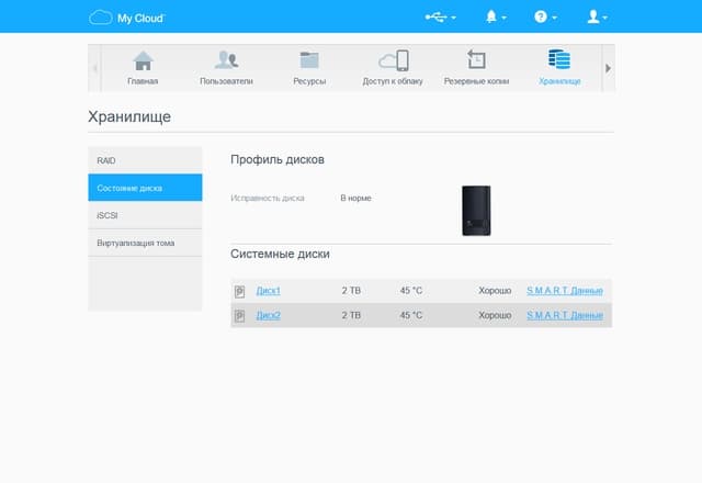 Интерфейс WD My Cloud EX2 Ultra Интерфейс WD My Cloud EX2 Ultra